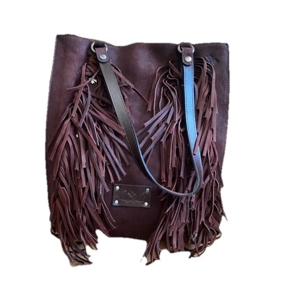 Patricia Nash Burnished Brown Suede With Fringe Tote Bag Purse Shoulder bag
